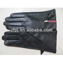 Girls Black Women Pu Leather Gloves with Zipper